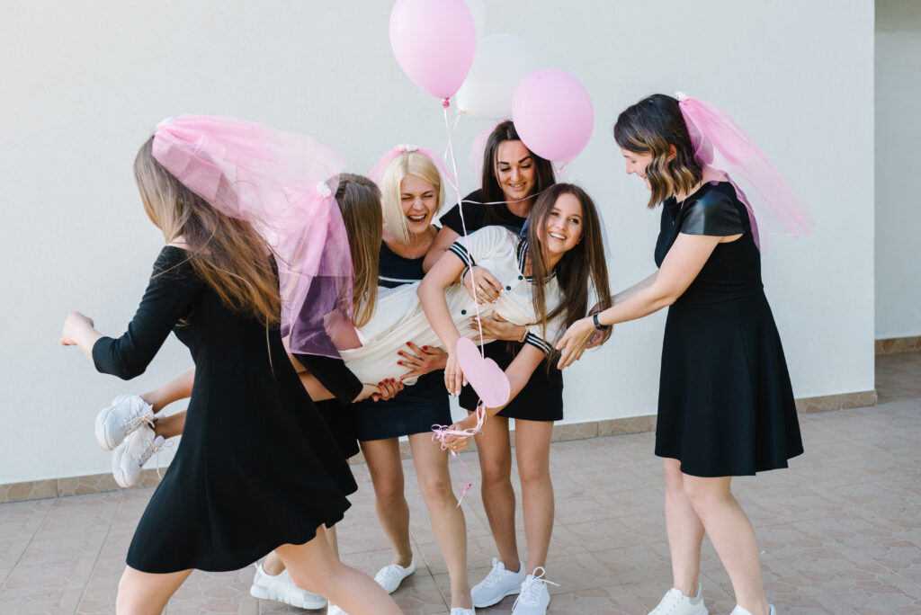 women playing a fun bridal shower game